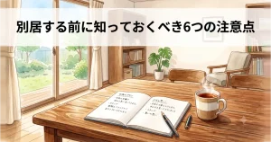 別居前の準備や合意書、婚姻費用など、夫婦が離れる前に知っておくべき注意点を冷静に整理するイメージ