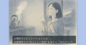 心理的マニピュレーションから言いたい一言が飲みこまれた夕方、静かに整える前の深呼吸をしている画像