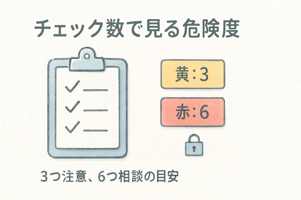チェック数に応じて色で危険度がわかる自己評価図