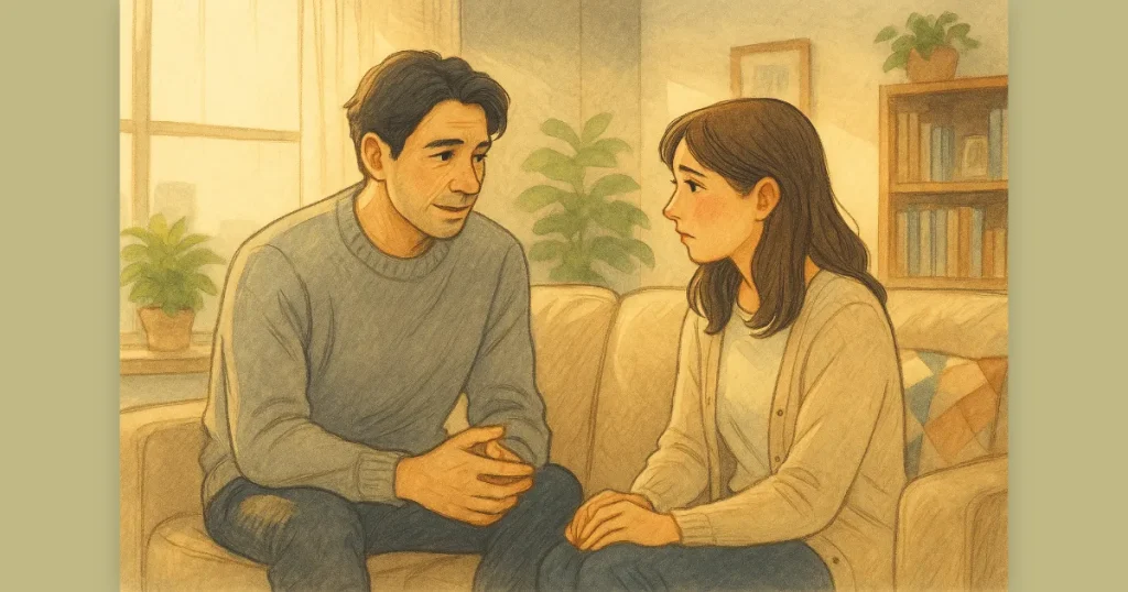妻の話に真剣に耳を傾け、関係修復を目指す夫の様子