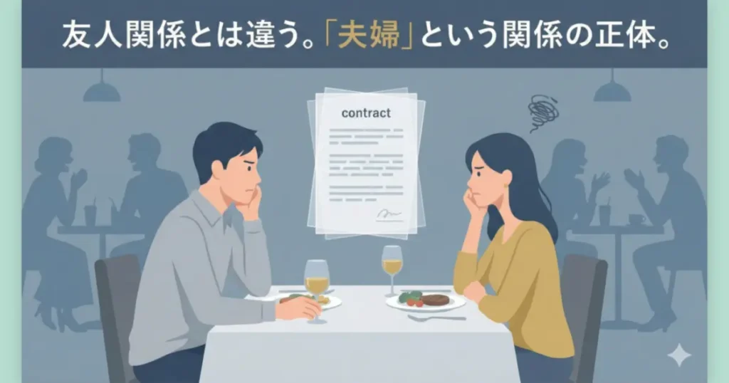 友人とは違う期待やエゴを抱えすれ違っている夫婦のイメージ