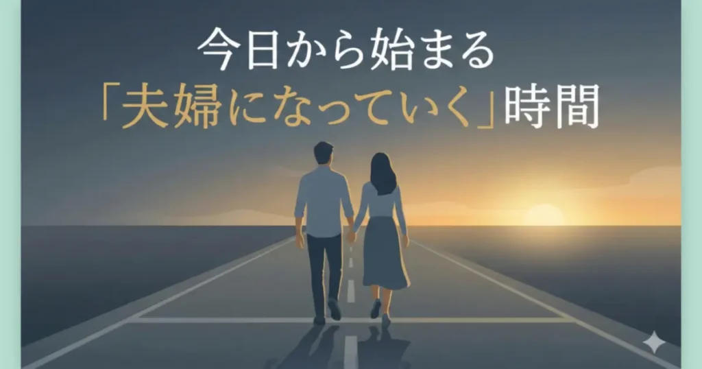 苦しい夜を越えて新しいスタートラインに立つ夫婦が並んで歩き出すイメージ