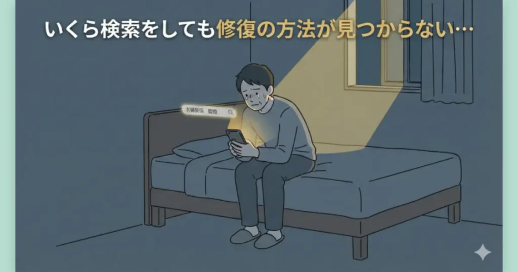 離婚を切り出され不安な夜にスマホで修復方法を検索する人のイメージ