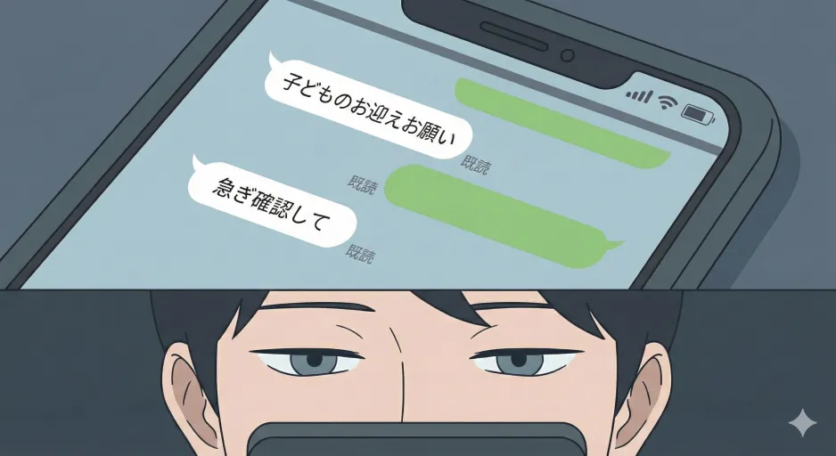 重要な連絡を既読スルーし続けるデジタル沈黙のスマホ画面イラスト