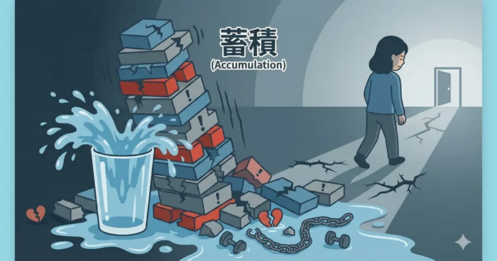 突然のレッドカードではなく、積み重なったイエローカードの結果であることを示すイラスト。