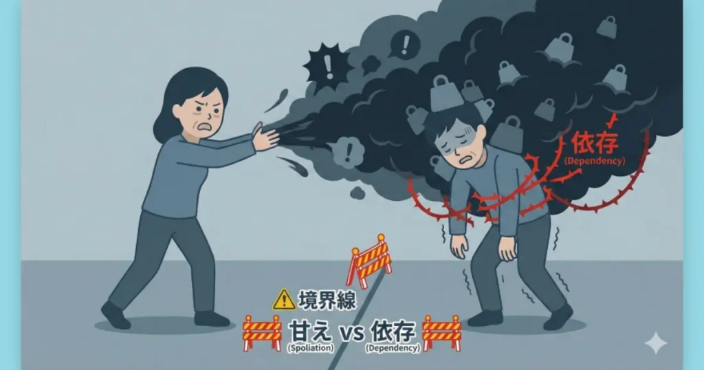 パートナーを独立した人間としてではなく、感情のゴミ箱として扱ってしまっているイメージ図。