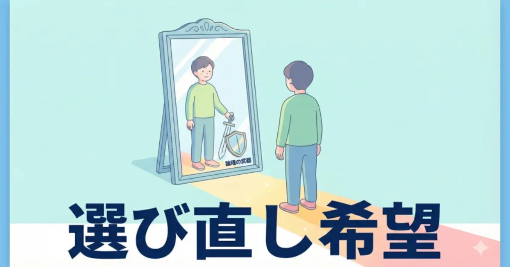 鏡に映った自分が、武装を解いて穏やかな表情でパートナーと向き合っているイラスト