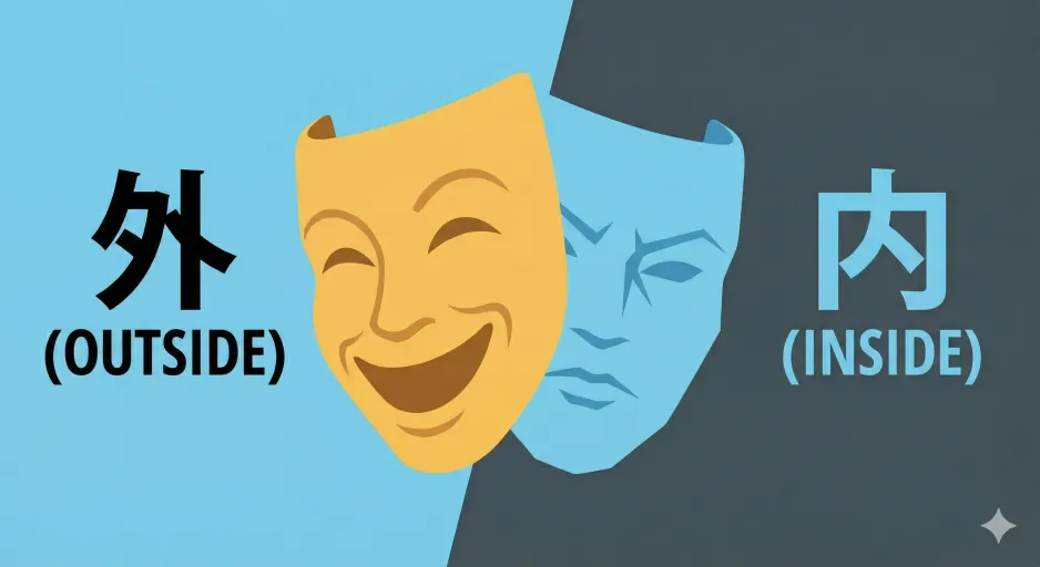 外面は良いが家庭内では冷酷な態度をとる、二面性を持つパートナーのイラスト