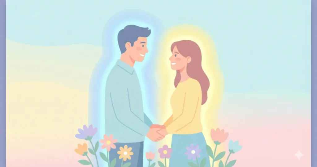 境界線があることで、お互いに自律し、笑顔で並んでいる夫婦の未来のイメージ