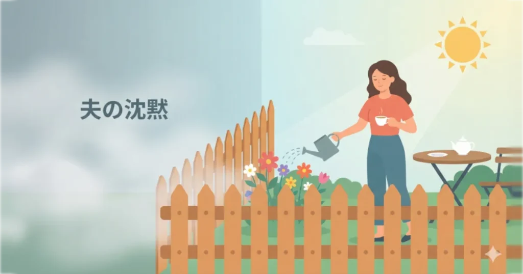 夫との間に適切な境界線（期限）を引いて自分の生活を守るイメージ