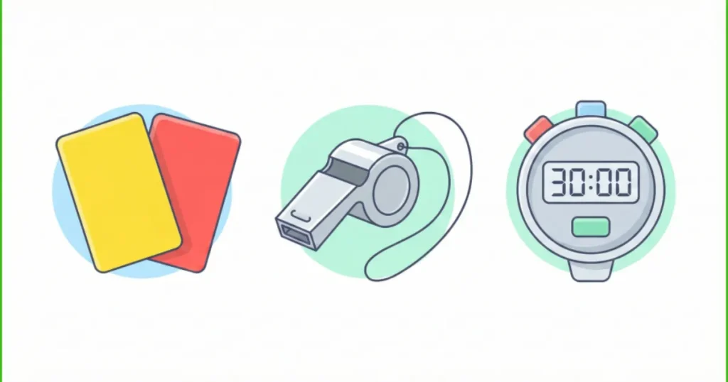 話し合いを安全に行うためのルール設定(タイムアウトや中断)を表す審判の道具