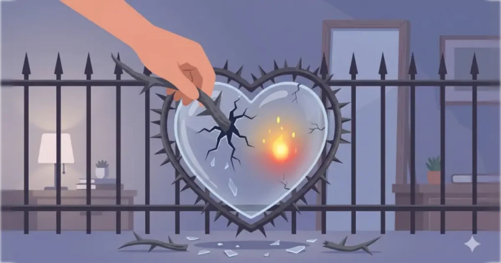 傷つくのが怖くて自分から関係を壊そうとする心理を表現したイラスト。